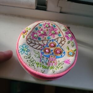 Natural Life Embroidered Pink Mushroom Jewelry Case